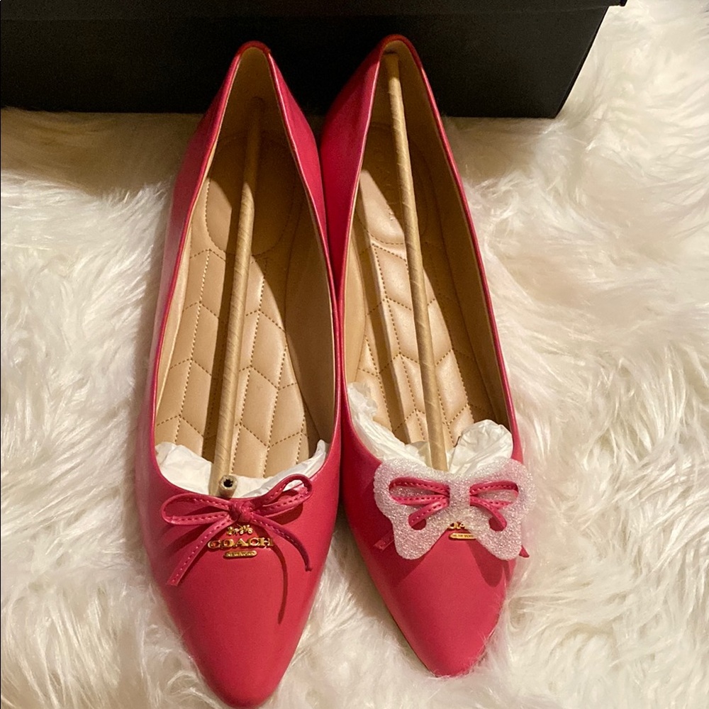 Coach Annabel Leather Ballet Flats C2911 In Hot Pink